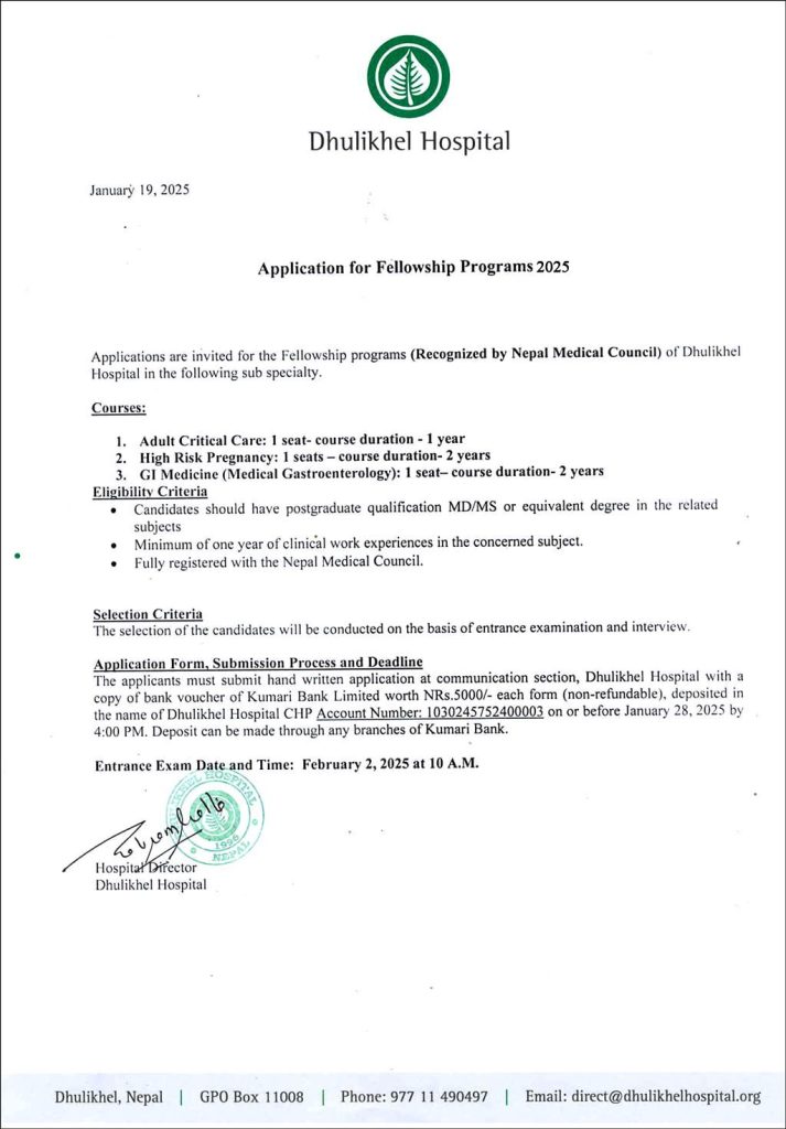 Applications Are Invited For Fellowship Programs 2025 - Dhulikhel Hospital