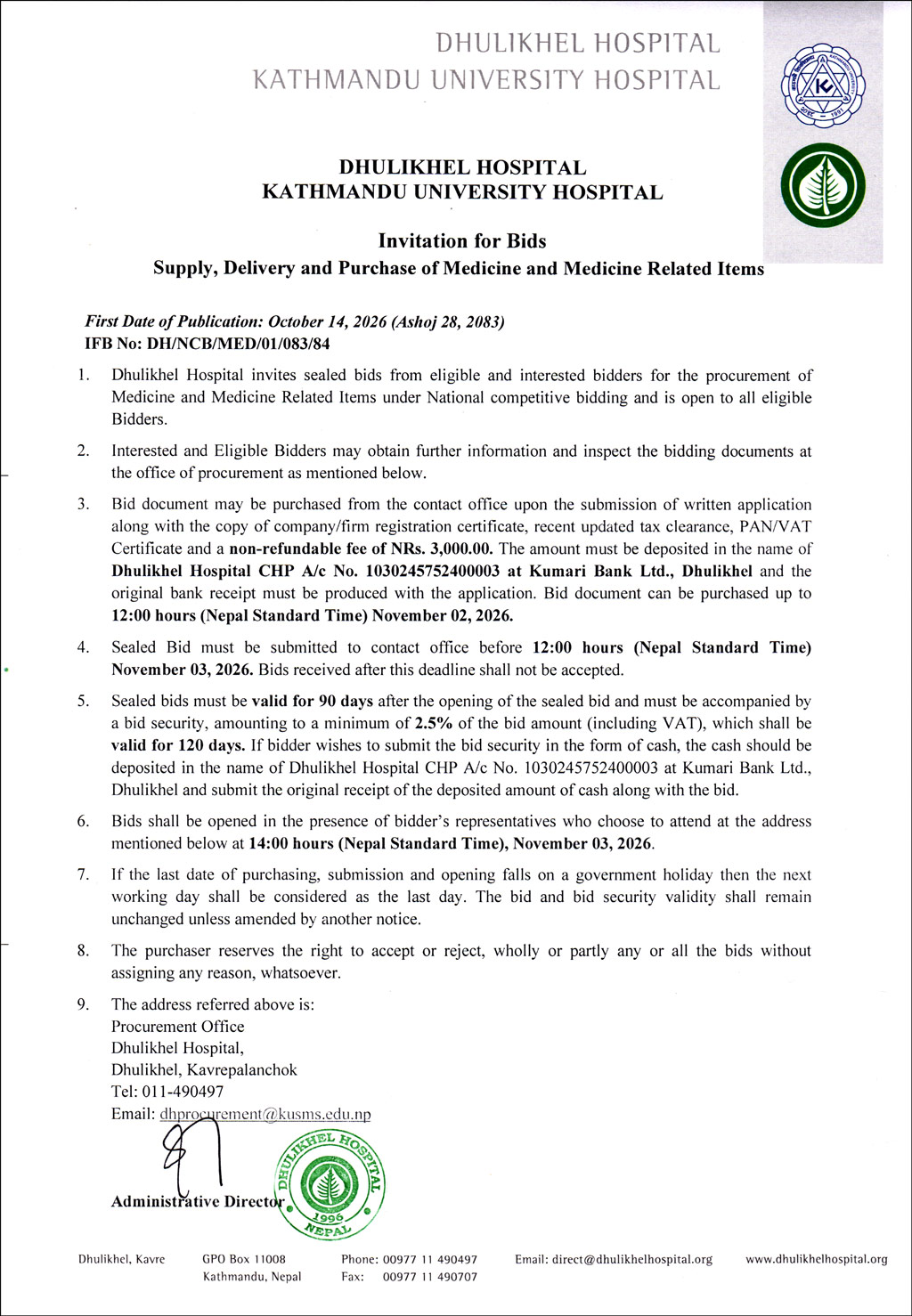 Invitation For Bids: Supply, Delivery And Purchase Of Medicine And ...